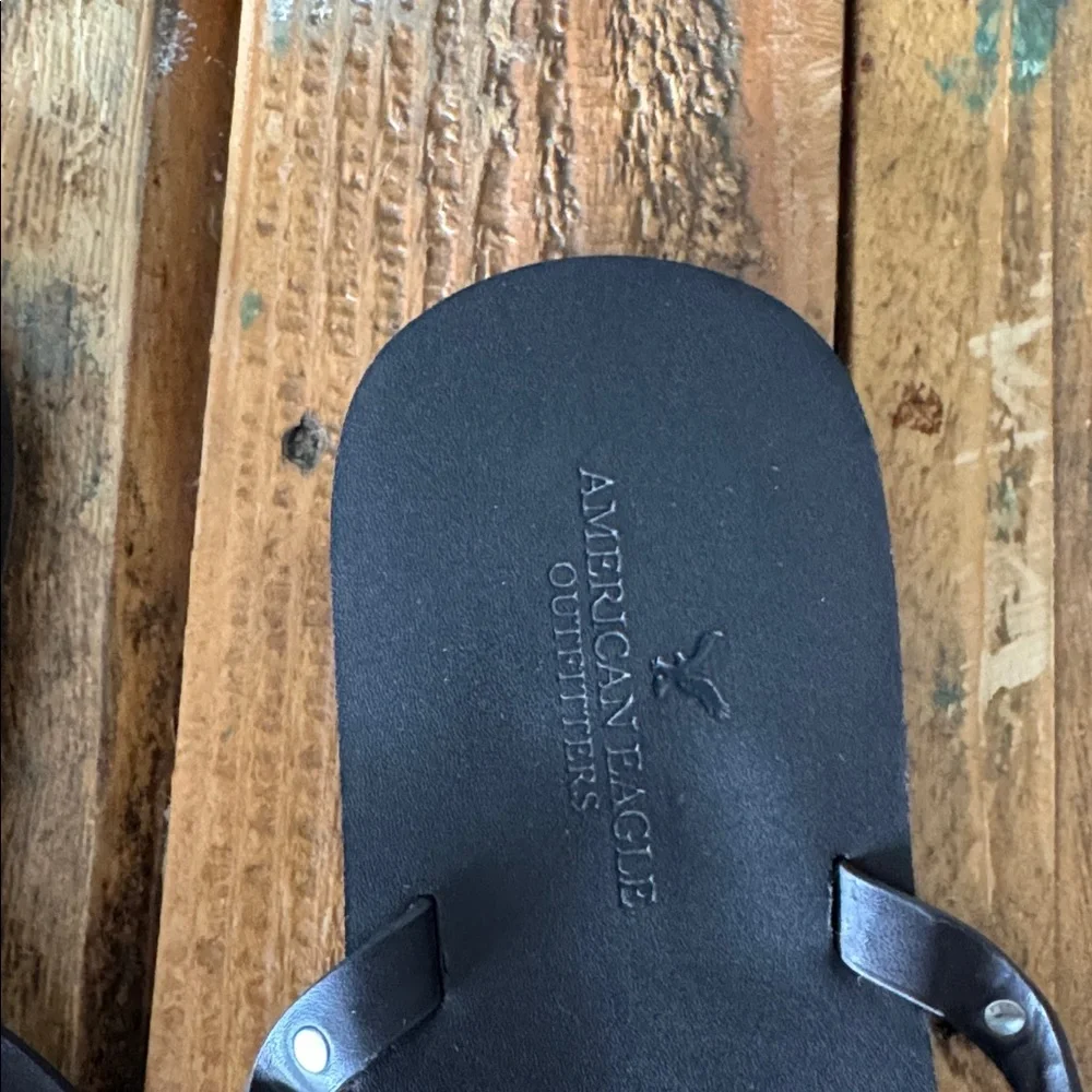 Brown Flip Flops with Turquoise Accents - Picture 2 of 3